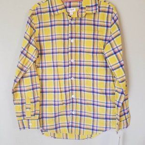 Cat & Jack Long Sleeve Button-Down Shirt  Yellow Orange Blue Plaid, Size L(12/14
